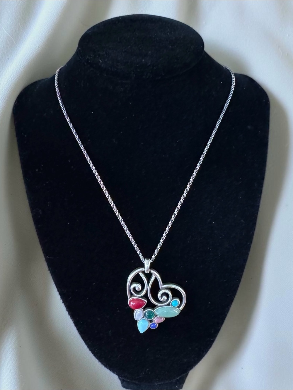Brighton Silver Heart Pendant Necklace with Multicolor Stones With Dust Bag